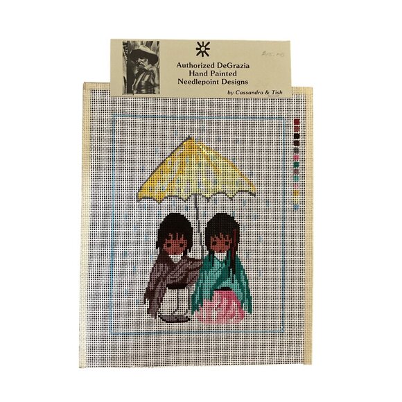 Authorized DeGrazia Hand-Painted Needlepoint Canvas Rainy Day Design By Cassandr - Picture 1 of 6